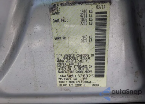 2014 Nissan Altima 2.5 from USA, damaged, VIN 1N4AL3AP8EC326925